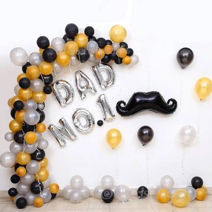 Prihit Silver Father's Day Letter Balloon Golden Black and Silver Metallic Balloon