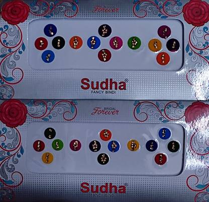Sudha Large Multicolored Round Bindi with Design Pack of 2 Cards Forehead Multicolor Bindis