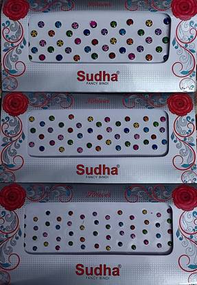 Sudha Glitter bindi in three different sizes pack of 3 cards Forehead Multicolor Bindis