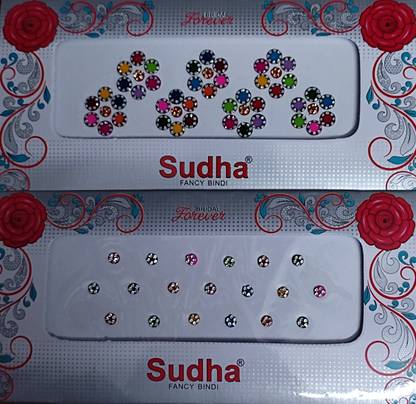 Sudha Multicolored Flower Bindi in two different design Pack of 2 Cards Forehead Multicolor Bindis