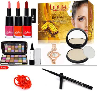 Lilium Herbal Beauty Sepcial Combo Makeup Sets Pack of 13 With Gold Facial Kit & Handbag