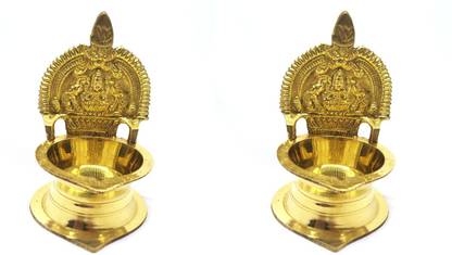 GreenFeather Elegant Beautiful Kamakshi Brass Diya Deepam Gold Brass (Pack of 2) Table Diya