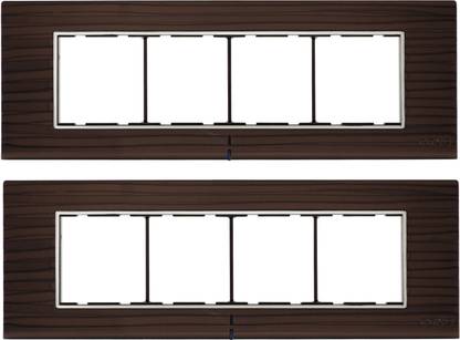 CONA Status Axis Horizontal 8 Modular Plate with Blue LED Indicator, Nat. Wood - Pack of 2|8 Module Switch Plates|Cover Plate|8M Polycarbonate Switch Frame Wall Plate
