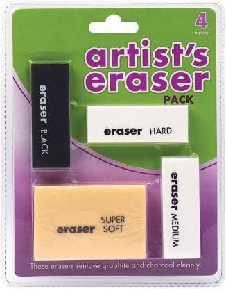 homenity 4 Artist Erasers Includes Soft Eraser, Hard Eraser, Jumbo Eraser & Black Non-Toxic Eraser