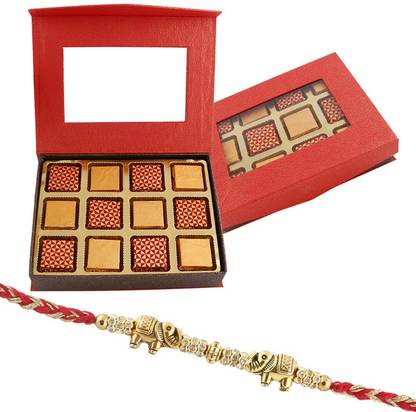 SurpriseForU Premium Red Box With 12 Pieces Chocolates Designer Elephant Rakhi Gift For Brother | Rakhi Chocolate Combo | Chocolate Gift | Rakhi Gift | REDW12 Combo