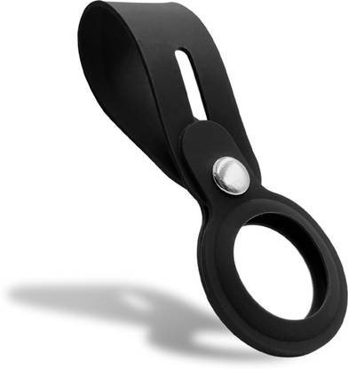 CellFAther AirTags Loop, Silicone Case Compatible with AirTag (2021) with Loop Attchment, Soft and Flexible Tag Holder, Portable Protective Cover, Keeps Signal Strong - Black Key Chain