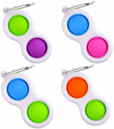 Hiputi 4PCS Simple Fidget Dimple Keychain, Mini Popping Fidget Toys Sensory Therapy Popper Portable Stress Relief Hand Toys for Kids and Adults in Office Home School?Muti-Colored)