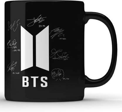 Unbounded Company BTS Logo With Signatures | Best Gift For BTS Army, Girls| Black Printed Ceramic Coffee Mug