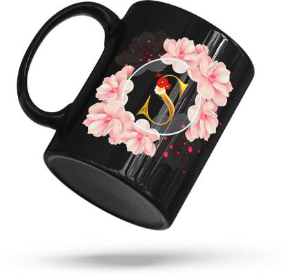 Ridhi Sidhi Design S Alphabet Printed Black Coffee, Milk Cup, Ceramic Coffee For Everyone (330 ml) RSD00448 Ceramic Coffee Mug