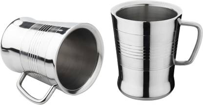 Sampoorna Smart Kitchen Stainless Steel Double Wall Tea, Coffee (Dhol) 2 Set Stainless Steel Coffee Mug
