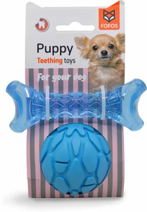 fofos Milk Bone & Ball Teething Dog Toy Set, Blue | For Small - Medium Dogs (5-20kgs) | Bumpy Texture for Teething | Bone + Ball with Squeaker | 100% Natural Rubber | Play, Fetch, Chew Rubber Bone, Ball For Dog