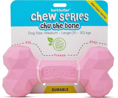 barkbutler Chu the Bone Durable Dog Chew Toy, Pink | For Medium-Large Dogs (10-30kgs) | Treat-Dispensing | Gentle on teeth + gums | 100% Natural Rubber | Non-toxic | Fetch, Play, Tug, Interactive Rubber Chew Toy For Dog