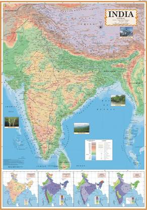 ENGLISH PHYSICAL MAP OF INDIA | English Map| Map Size (40 inch * 28 inch) Paper Print| Best Useful for UPSC, SSC, IES and other competitive Exams. Paper Print