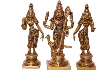 B H A R A T H A A T Kartikeya (Murgana) with His wives Valli and Devasena Decorative Showpiece  -  14 cm