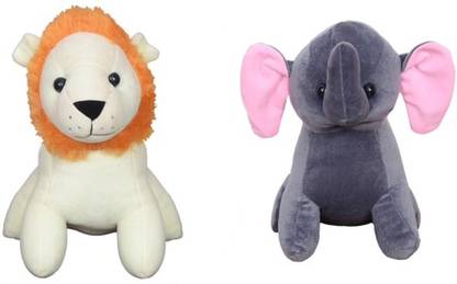 rdgadgets Cute White Lion Animal With Grey Elephant Animal Soft Toys  - 29 cm
