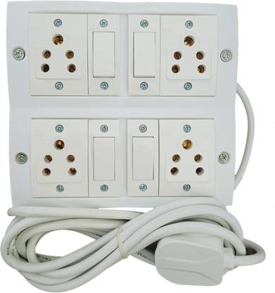 UKV Extension switch board with 4 sockets havells , 4 switchs havells - 3 core heavy, 6 meter copper cable 4  Socket Extension Boards