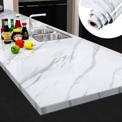 Rhydon 198.12 cm Grey White Marble Wallpaper Peel Stick Faux Glossy Granite Contact Paper Self Adhesive Removable Vinyl Wall Paper Sticker for Kitchen Island Countertops Bedroom Cupboard Cabinet Self Adhesive Sticker