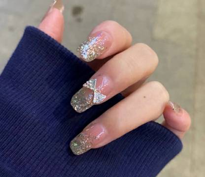 NAIL ART silver With Boo Design Artificial Nails set of 12 silver