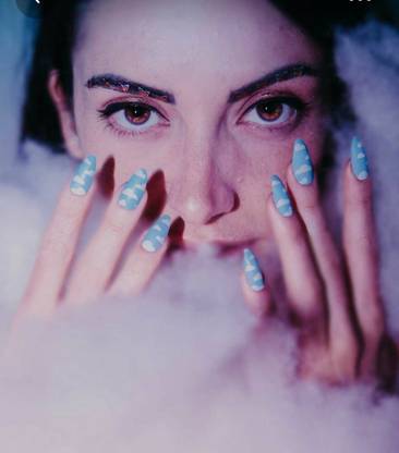 NAIL ART Blue Cloud Design Artificial nails set of 12 blue