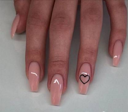 NAIL ART Light Pink with heart Designee Artificial nails set of 12 light pink