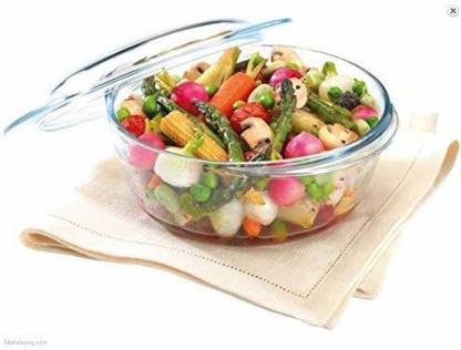 T R Creation Glass Serving Bowl Glass Casserole Deep Round - (1 LTR) Oven and Microwave Safe Serving Bowl with Glass Lid Set of (1)