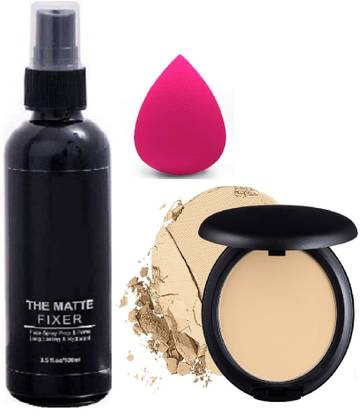 MYEONG FACE MAKEUP SETTING SPRAY FIXER AND OIL FREE MAKE UP FACE COMPACT & MAKE UP BLENDER COMBO KIT