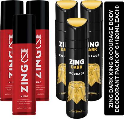 zing dark KING AND COURAGE BODY DEODORANT PACK OF 6 (120 ML EACH) Body Spray  -  For Men