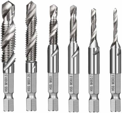 SHAFIRE Hex Shank HSS Quick-Change Combined Tap Screw Drill Bit M3/4/5/6/8/10- Set of 6 Hex Shank HSS Quick-Change Combined Tap Screw Drill Bit M3/4/5/6/8/10- Set of 6