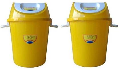 AVAIKSA New 360 Degree Rotate Plastic Swing Lid Garbage Waste Dustbin Wet & Dry for Home, Office, Factory ( 25 L - Set Of 2Pcs - Yellow ) Plastic Dustbin