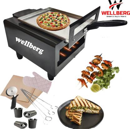 WELLBERG Cast Iron Electric Tandoor with Pizza Cutter, Magic Cloth, Grill, Skewers, Aluminium Tray and Recipe Book Electric Tandoor