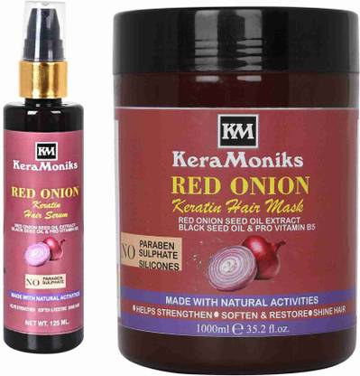 Keramoniks Red Onion Keratin Hair Mask 1000 ml + Red Onion Keratin Hair Serum 125 ml ( Pack Of 2 - Hair Mask + Hair Serum )