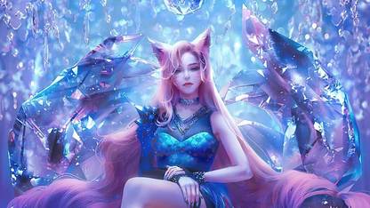League Of Legends Ahri Ahri League Of Legends Fox Ears Crystal (Video Game) Poster Paper Print