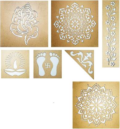 Paxtech Solutions Rangoli Stencil Set of 7 Pcs. Diwali Decoration for Floor and Festive Home Decoration, Durable and Multi Purpose Rangoli Stencil Combo-01 (COMBO-04) Rangoli Stencil