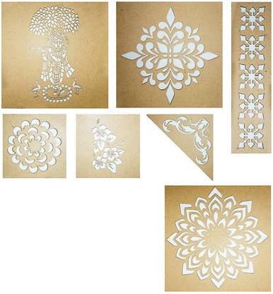 Paxtech Solutions Rangoli Stencil Set of 7 Pcs. Diwali Decoration for Floor and Festive Home Decoration, Durable and Multi Purpose Rangoli Stencil Combo-01 (COMBO-07) Rangoli Stencil