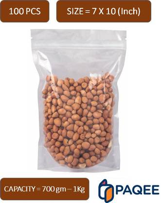 PAQEE Transparent Standy Storage Pouch (7x10 inch) (Capacity: 500 - 1000 Gm) Plastic Storage Pouch