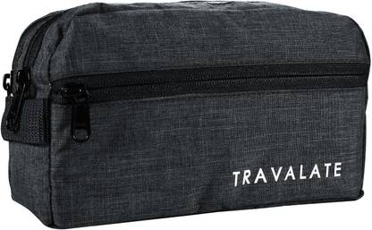 Travalate Toiletry Travel Bags Shaving Kit/Pouch/Bag for Men and Women, 1 Main Compartment with Front Pocket and Back Pocket - Grey (24 X 10 X 13 cm) Travel Toiletry Kit