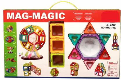 LDB ENTERPRISE 52 Pcs Mag-Magic Creativity Theme Brain Development Magnetic Game Educational 3D Blocks Set Toy with Music & Light