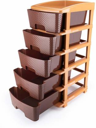 sonickarts Classy Plastic 5 Tier Containers Storage Drawer Organiser Multicolor (BROWN, LIGHT BROWN, GRAY) 26 x 30 x 60 cm Plastic Free Standing Chest of Drawers