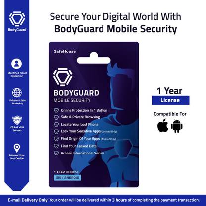 BodyGuard 1 Device PC 1 Year Mobile Security Compatible with Android, iOS (Email Delivery - No CD)
