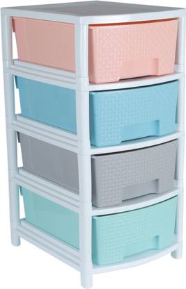 N H Enterprise Multipurpose 4 Drawer Plastic Modular Chest Storage Organizer ( Multicolor ) Plastic Free Standing Chest of Drawers