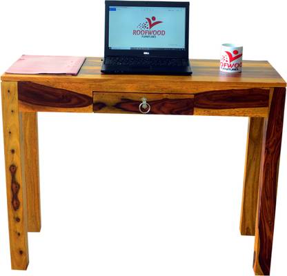 ROOFWOOD Sheesham Wood Study Wrtiting Table for Living Room | with 1 Drawer | Brown Walnut Color Mette Finish Solid Wood Study Table