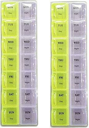 SHREETA 2 time / 7 day Weekly Pill Organizer - (2 Pack) AM PM Pill Box - 7 Day Pill Organizer 2 Times A Day and Daily Pill Organizer Case for Medication, Pills, Supplements with Braille, Bright, Easy to Read Pill Box
