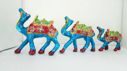 DreamKraft Paper Mache HandCrafted Set of 3 Camel Decorative Showpiece  -  10.16 cm