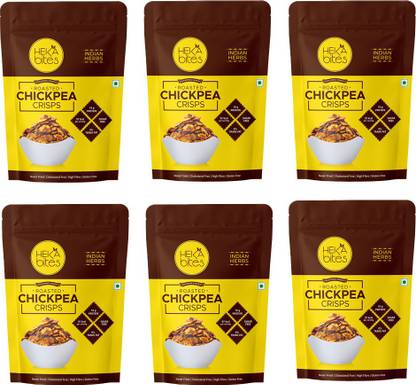 Heka Bites Roasted Chickpea Crisps - Pack of 6|Healthy Snack|Sugar Free|18 g Protein|97 Kcal|Gluten-Free