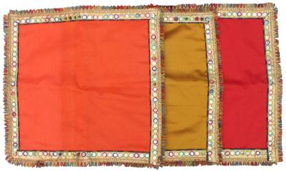 MyGodGift Set of 3 Silk Aasan for God Puja and Mandir |Chowki Assan Kapda Mat for Mandir, Pooja, Temple and Bhagwan Altar Cloth Size-20*20 Altar Cloth
