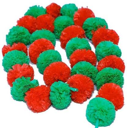 Om Online OM-390 Red, Green Marigold Artificial Flower