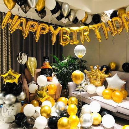 Prihit Happy Birthday Decoration Items kit Happy Birthday Golden Foil Balloon Set of 80