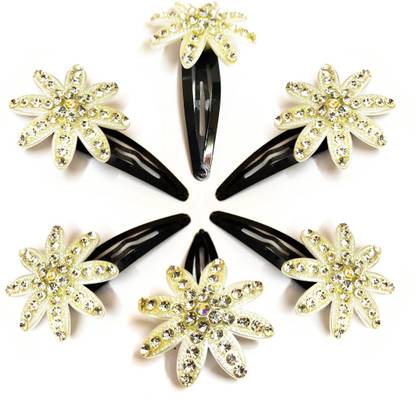 BHARATGAURAV Glossy Metal Stone Studded Design Stickers with Plastic Tik Tak Hair Clips for Girls - 6 Pieces Tic Tac Clip