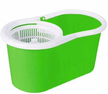 MOP'N'ME Easy Magic Floor Mop 360° Degree Spin Bucket PVC with Wheel, Water Outlet Mop Bucket Only (Green) Mop, Bucket
