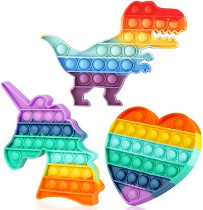 GREST Push Pop it Fidget Game, Bubble Sensory Toy (Dinosaur, Unicorn & Heart )